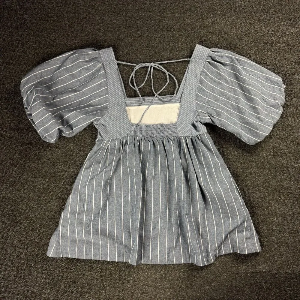 Free People Gigi Tunic Size XS Striped Puff Sleeve Fairy Cottagecore Boho